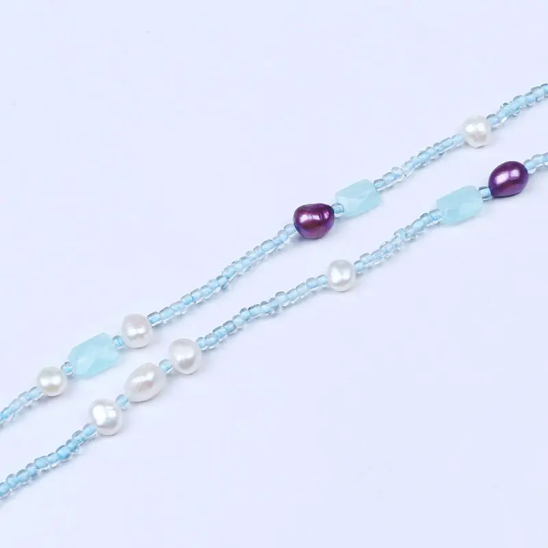 Новый стиль пресноводного жемчуга очки цепь белый и фиолетовый барочный жемчуг