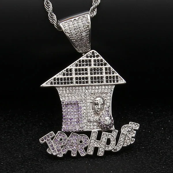 UWIN ловушка кулон в виде домика AAA CZ Bling Фиолетовый Iced Out микро вымощенный мешок денег ожерелье теннисные цепи мужские ювелирные изделия Хип-хоп - Окраска металла: Silver