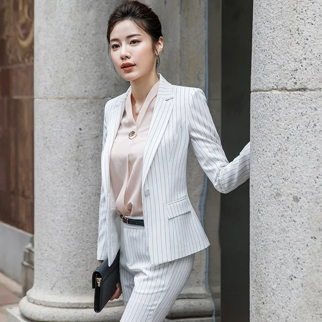 Женские деловые черные белые синие брюки с полосками женские костюмы плюс размер