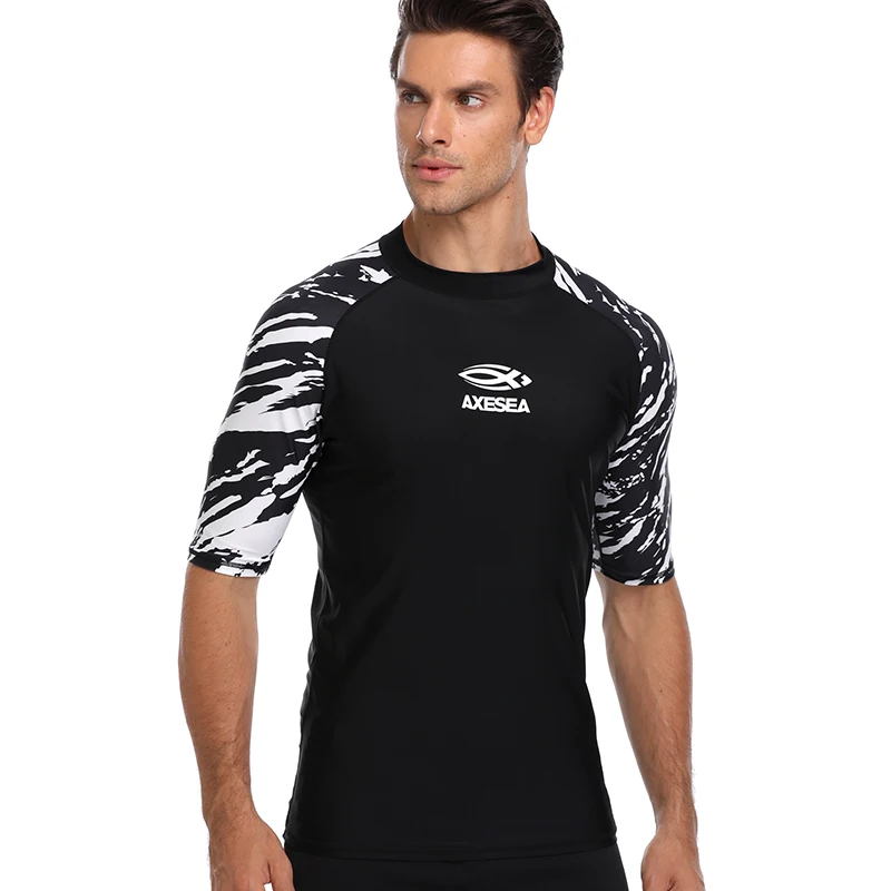 AXESEA мужской короткий рукав Рашгард купальник Быстросохнущий УФ Лоскутная