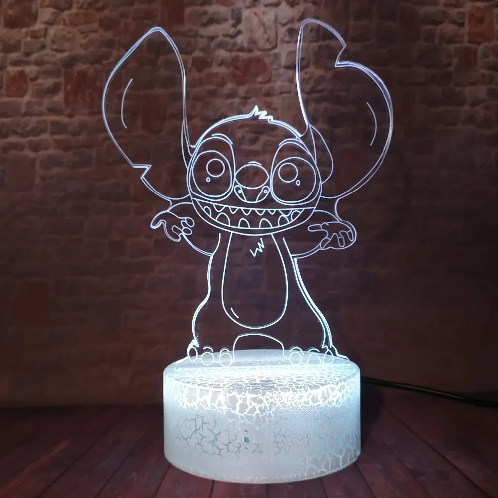 Стежка мультфильм 3D лампа спальня ночник акриловая панель USB кабель 7 цветов Изменение трещин база для детей мальчиков рождественские подарки