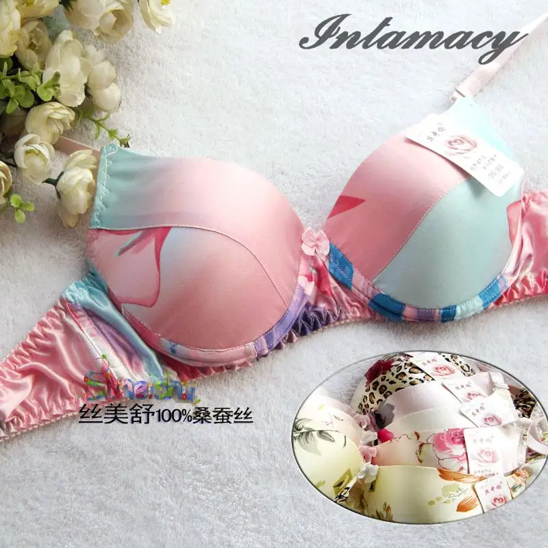 Шелковый бюстгальтер 100% шелк нижнее белье с двойным лицом принт модный для