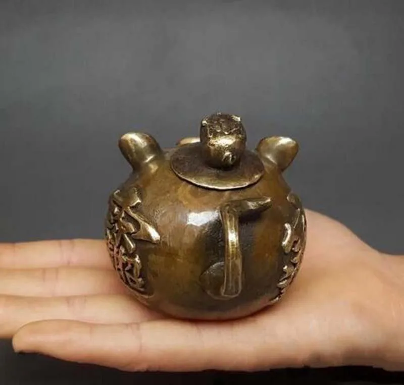 Китайская античная бронза Зодиак Год свинья летучая мышь богатство чайник