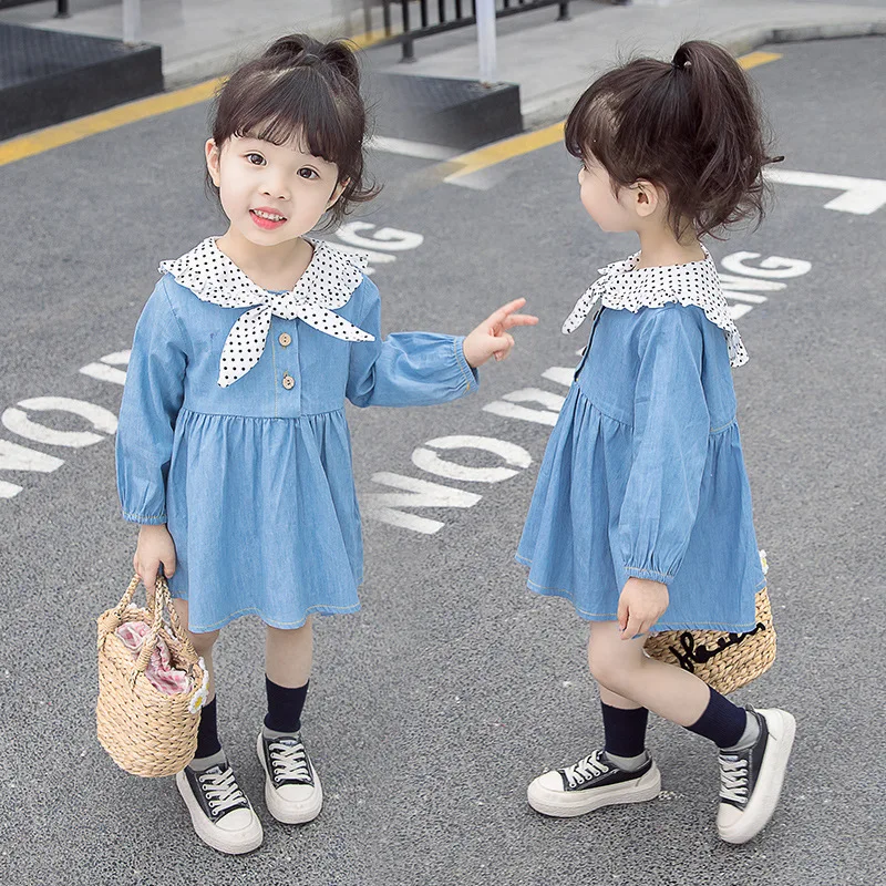 Cute Girl Denim Dress For Toddler Princess Long Sleeve Kids Summer 2019 Baby Party Wedding Pageant Dresses 2-5T | Детская одежда и