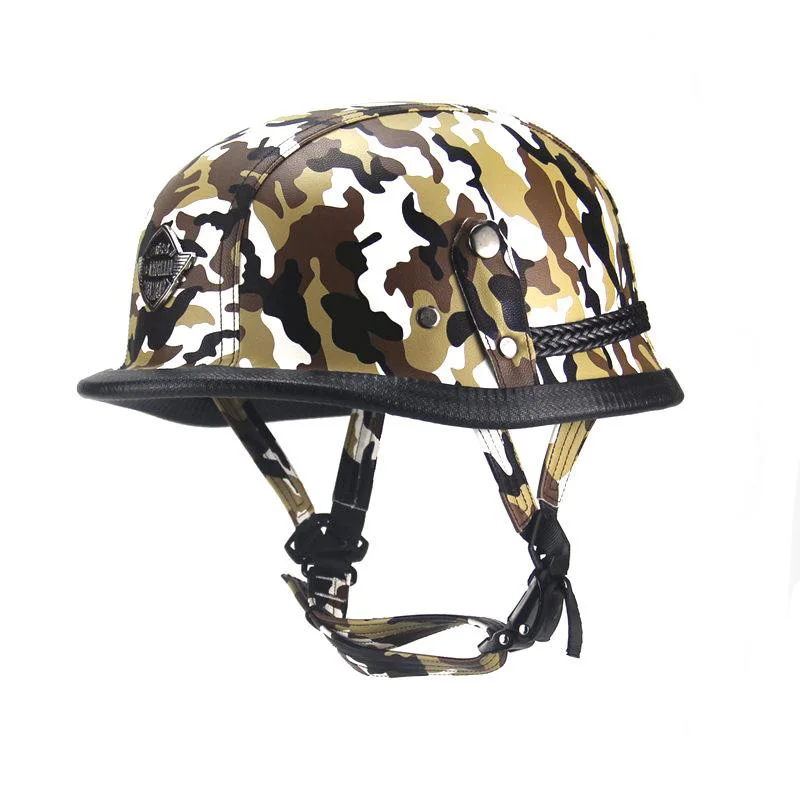 Немецкий кожаный шлем TKOSM ЧЕРНЫЙ мотоциклетный с открытым лицом велосипедный