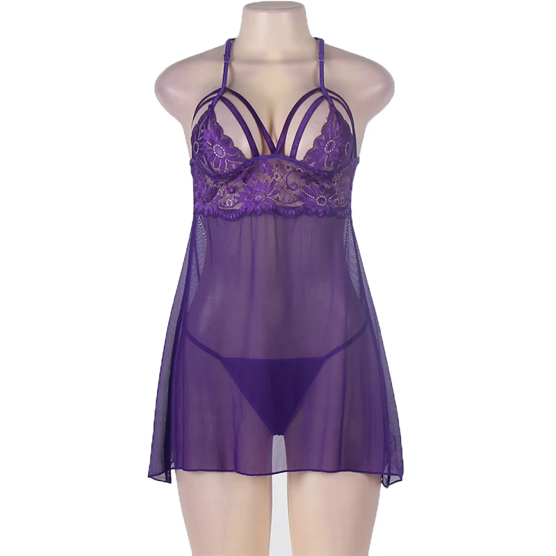 J80300 фиолетовый выдалбливают сексуальное платье белье Прозрачный цветочные