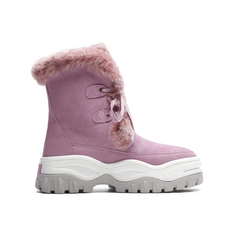 MORAZORA 2020 hot sale ankle boots women cow suede leather winter snow lace up round toe platform shoes woman pink | Обувь