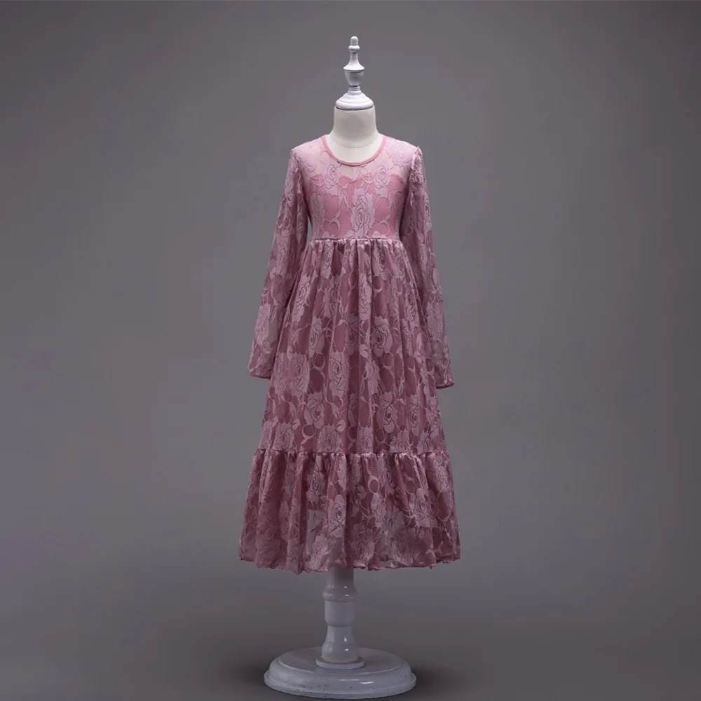 2018 длинные кружевные платья принцессы прямое платье макси для девочек с поясом