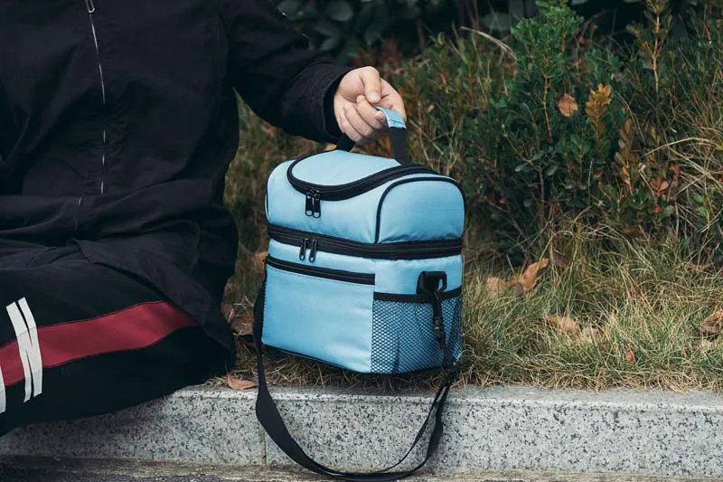 Термосумка холодильник с двойным отсеком большая емкость коробка для ланча