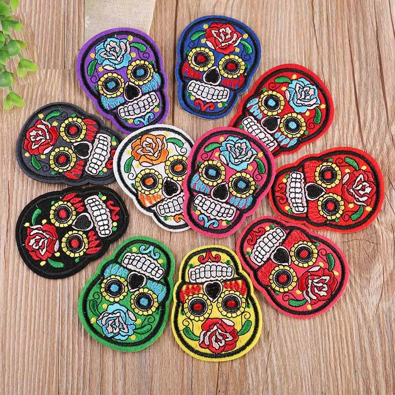 

Patch Iron On Skull Badges Embroidered Applique Pentagram Hotfix Badge Clothes Garment Apparel Accessories