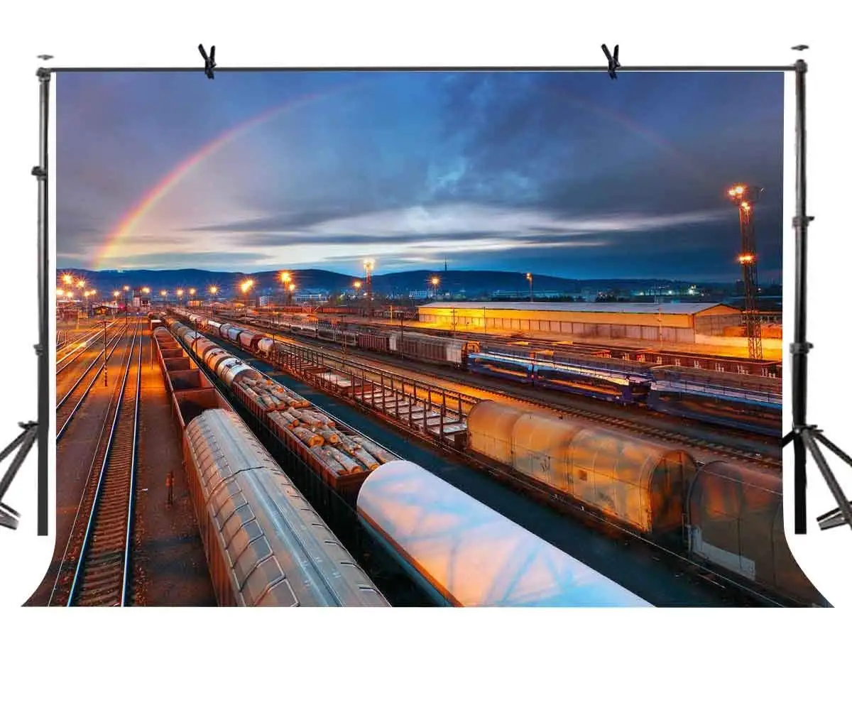 

150x220 см фон для фотосъемки с изображением вечерней железнодорожной станции