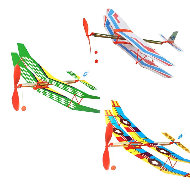 Резиновый самолет DIY Сборная модель вертолета пландинг дети головоломка шить