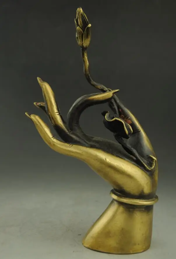 Китайский Старый латунный храм Кван-Инь Гуаньинь Quan yin Будда ручной статуя лотоса