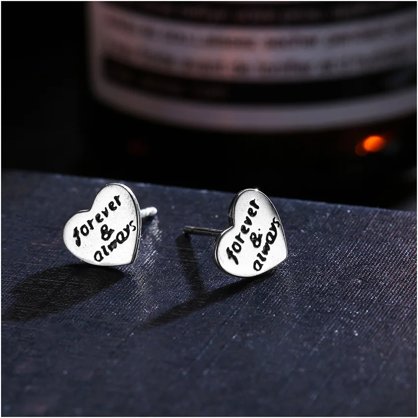 Женские серьги гвоздики из серебра 925 пробы с надписью forever & always|earrings for women|fashion