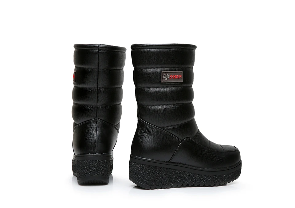 New Winter Mid Calf Boots Women Genuine Leather Boots Wedges Round Toe Mid Heels Boots High Quality Shoes Size 34-41 M4.0