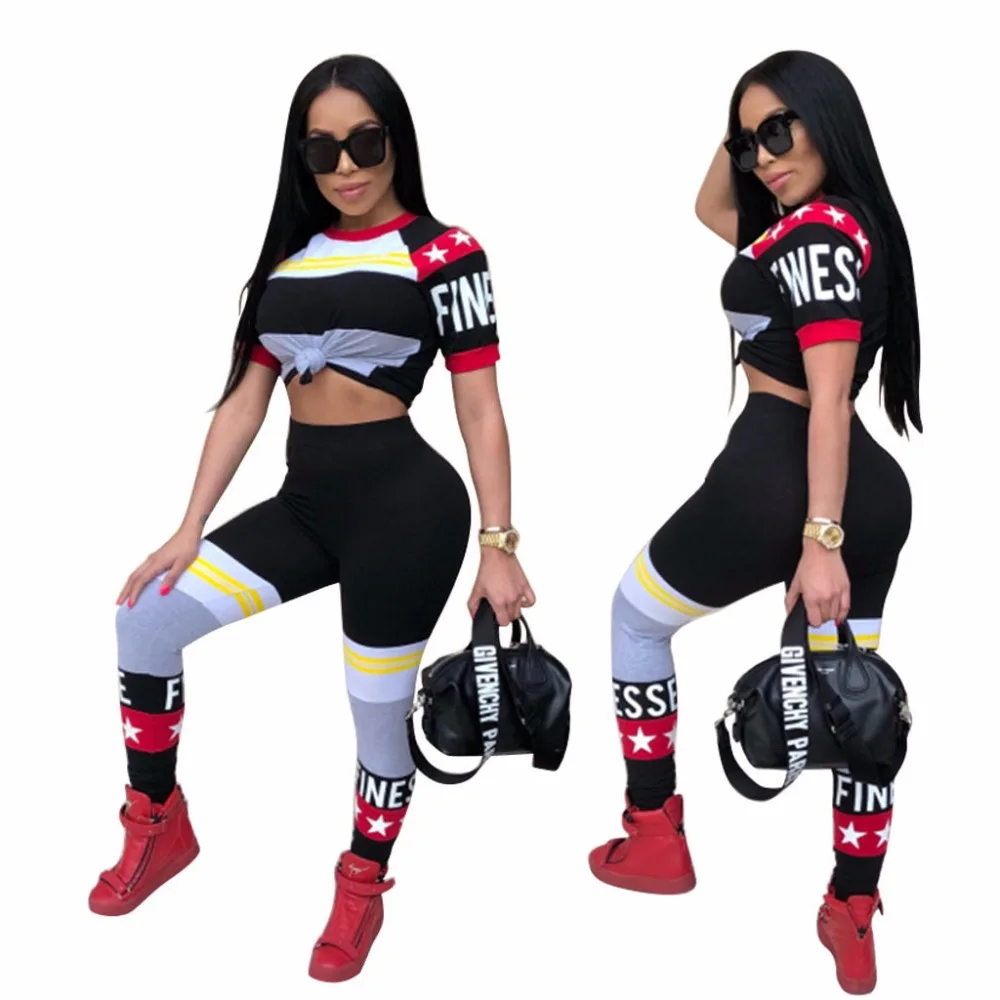 Летний Новый женский комплект одежды из 2 предметов полиэстера повседневный