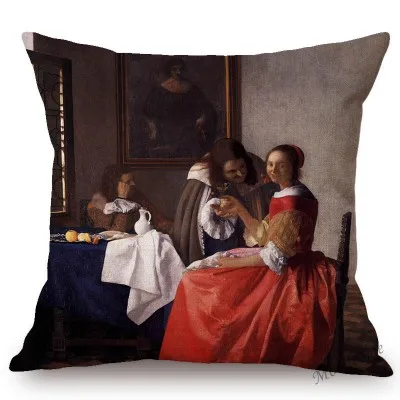 T296-4 Всемирно известная картина маслом Johannes Vermeer девушка с жемчужной серьгой доярка картина маслом диван наволочка чехол для подушки - Цвет: T296-4