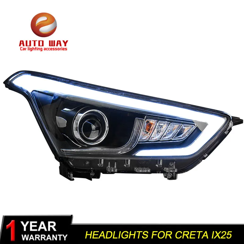 Автомобильный Стильный чехол на головную лампу для hyundai Creta IX25, фара Sentra, светодиодный фонарь DRL H7 D2H Hid, вариант биксенонового луча