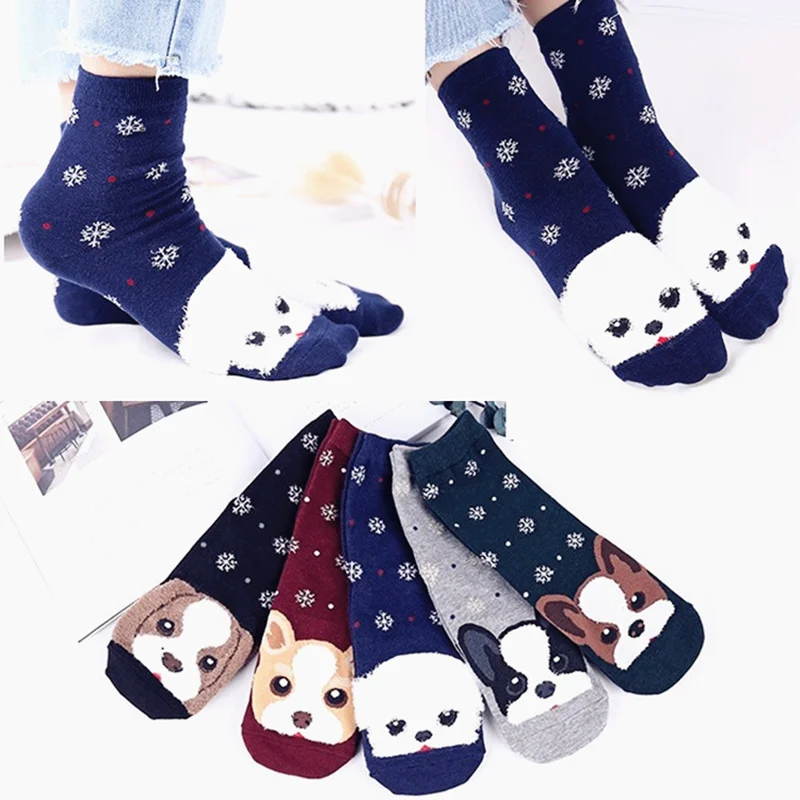Kawaii 3D собака носки с героями мультфильмов для женщин удобные бархатные толстые теплые Мода животный принт