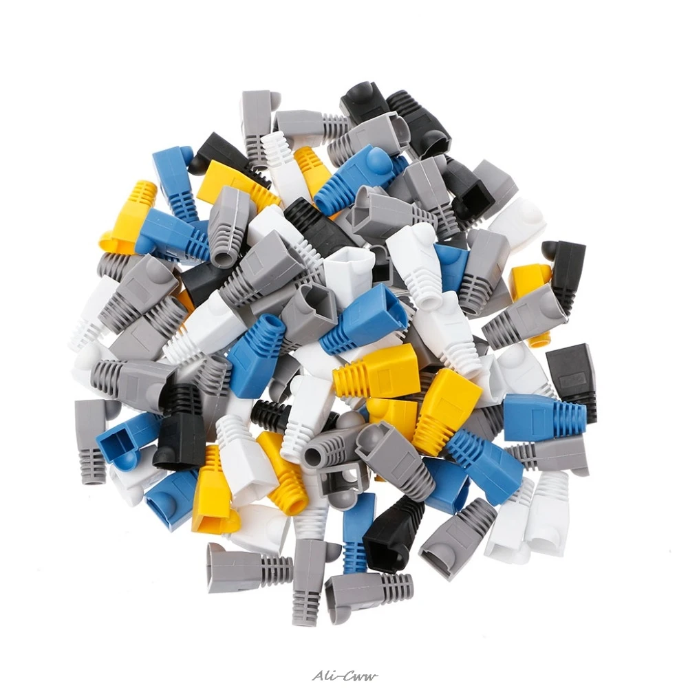 100Pcs/Lot Network Jack Plug RJ45 Connector Relief Boot Caps For Cat5 Cat5e Cat6 Cable for Networking Tools Parts 6-Color | Компьютеры и