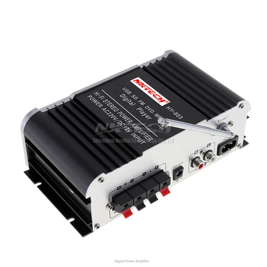 NKTECH HY-803 усилитель Bluetooth Автомобильный цифровой аудио плеер 2x41 Вт Hi-Fi стерео бас USB SD MP3 DVD FM DSP DC12V 220-240 В