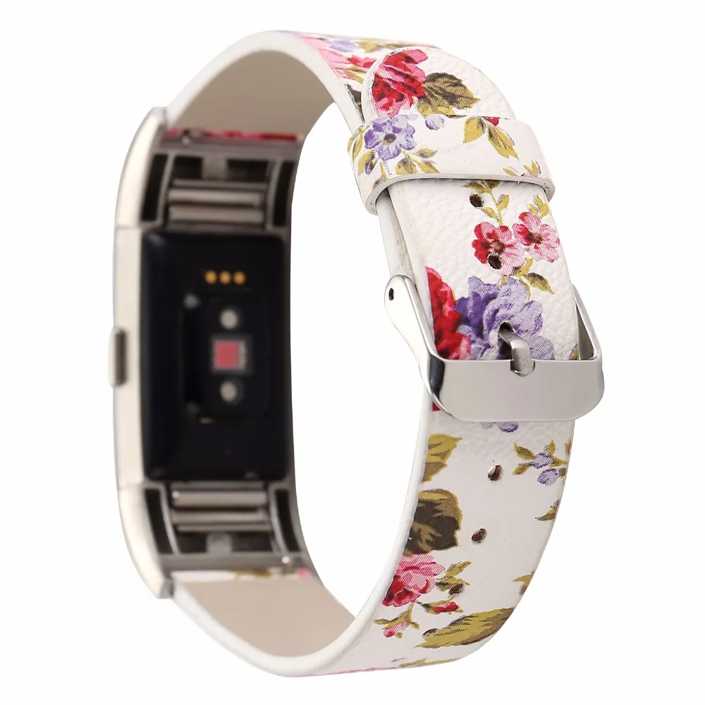 Ремешок COMLYO для часов Fitbit Charge 2 кожаный сменный Браслет с цветочным принтом