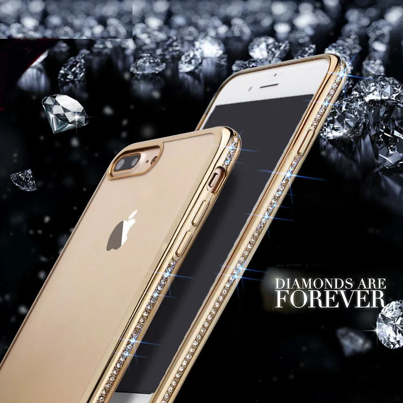 Роскошный чехол с золотыми и розовыми блестками стразами для iPhone 7 6 6S Plus мягкий