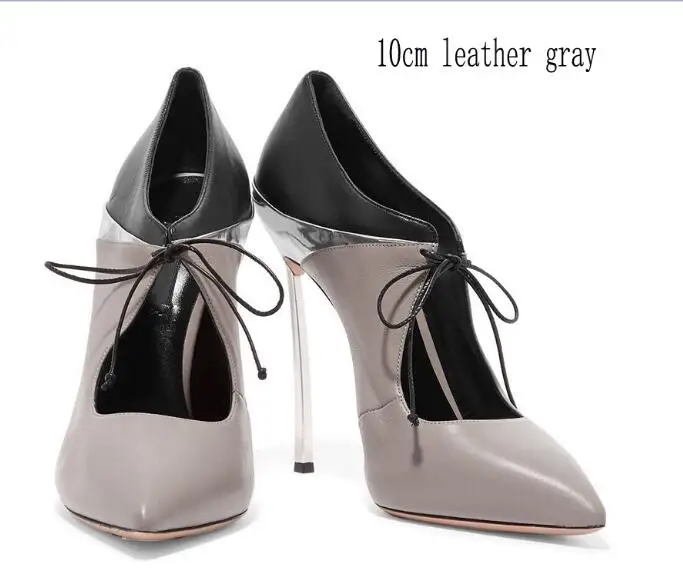 gray leather 10 cm Carollabelly/женские офисные туфли с острым носком на очень высоком каблуке; женские свадебные туфли; модельные туфли; ботильоны - Цвет: gray leather 10 cm