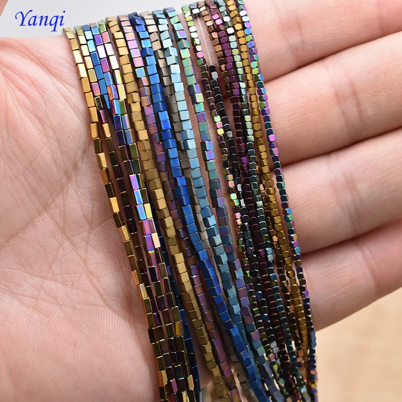 

2mm Shining Natural Stone Hematite Loose Spacer Square Beads Plated color square beads For Jewelry Making Accessories