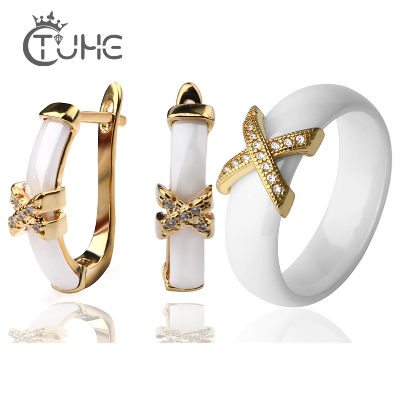 Комплект из кольца и серёг 6 мм с фианитом | Украшения аксессуары