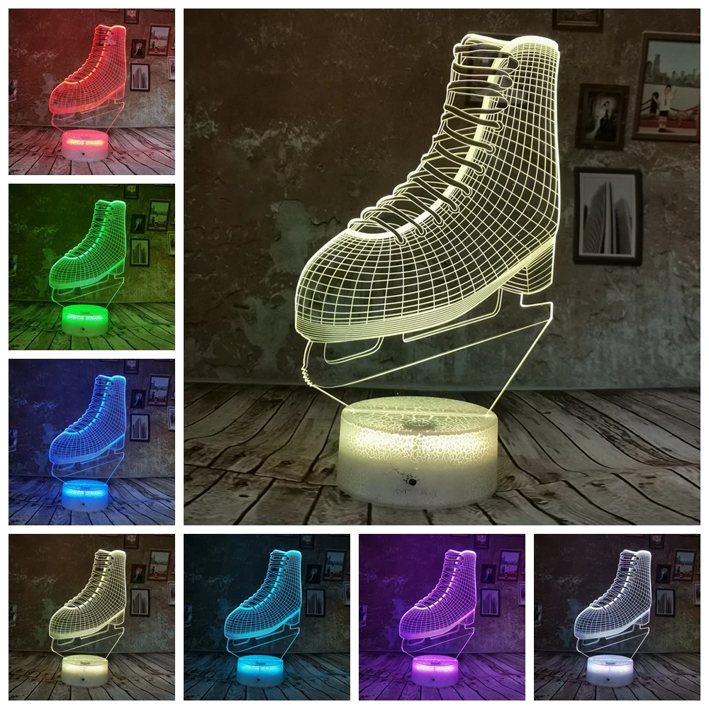 Прямая поставка крутые RGB коньки для льда 3D светодиодный ночник цветной 7 видов