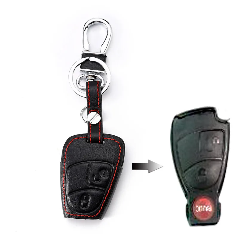 Black Кожаный брелок для ключей автомобиля, брелок для Mercedes Benz A Class W169 B C E S R C200E 260L GLK300, пульт дистанционного ключа, аксессуары для автомобиля - Название цвета: Black