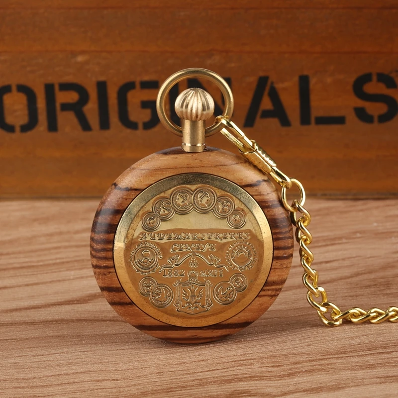 

Retro Striped Zebra Wooden Dial Quartz Pocket Watch Fashion Round Analog Chain Jewelry Hour Clock Male Top Brand Luxury reloj