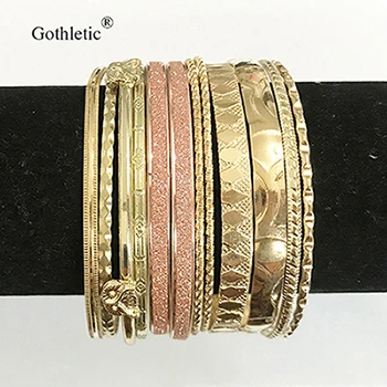 G Gothletic 12-20 шт/партия Родиевые цвета текстуры металлические браслеты и браслеты многослойный браслет в индийском стиле набор женские модные ювелирные изделия - Окраска металла: G