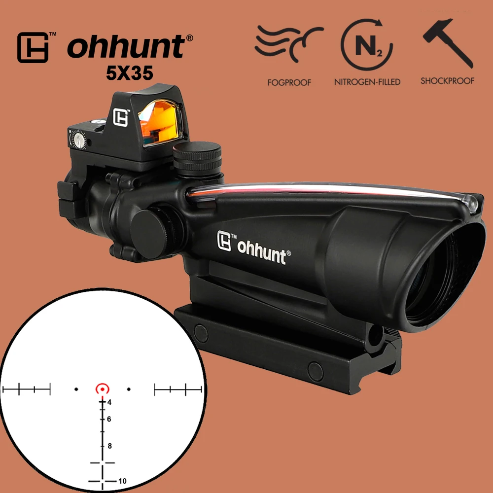 Ohhunt 5X35 охотничий реальный оптоволоконный прицел BDC шеврон Подкова Сетка тактические оптические прицелы с красной точкой для винтовки cal. 223. 308