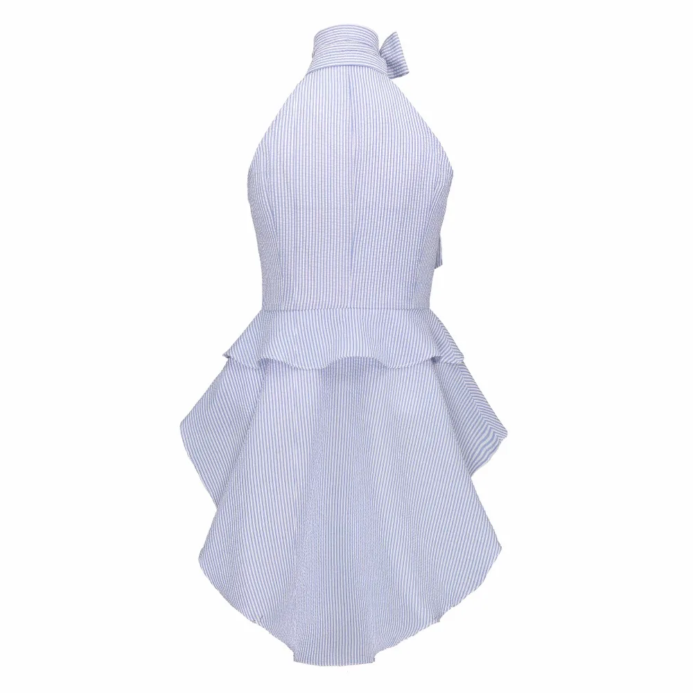 Women Striped Blouse Irregular Sweet Summer Tops Preppy Swallowtail Clothes Bowknot Polo Neck Shirt Falbala Asymmetric Blouses |