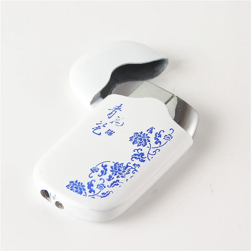 Cigarette Accessories Simple fashion Butane gas metal lighters Blue and white porcelain pattern Windproof torch cigar lighter | Дом и сад