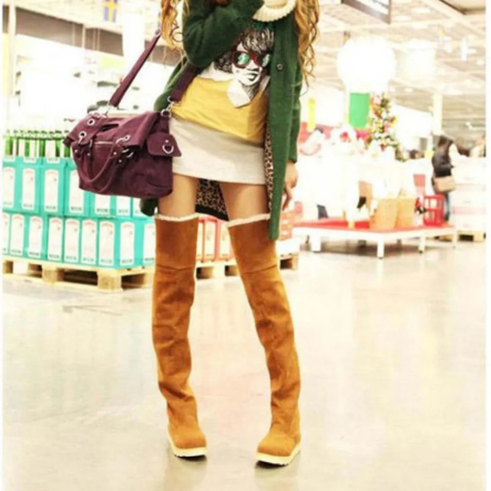 Женские сапоги зимние женская модная обувь на плоской подошве высокие замшевые