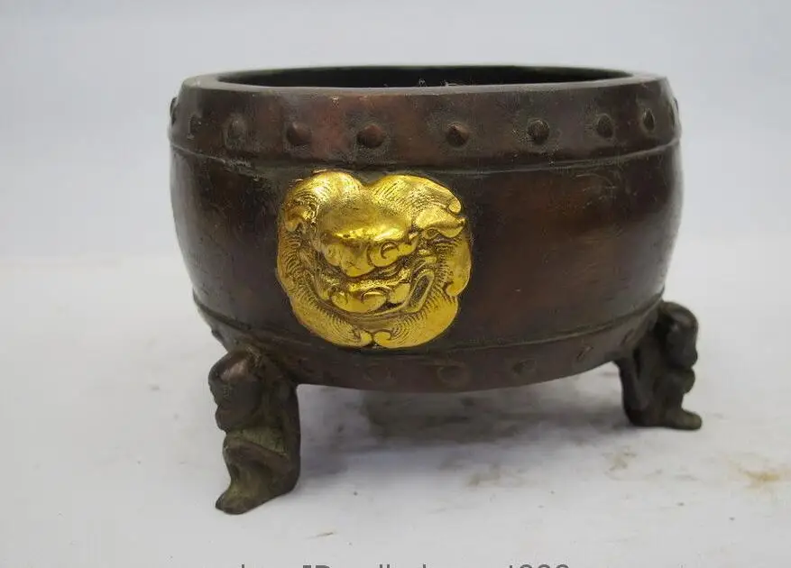 China Folk old Bronze Gilt Fu Foo Dog Lion three Monkey Incense Burner Censer | Дом и сад