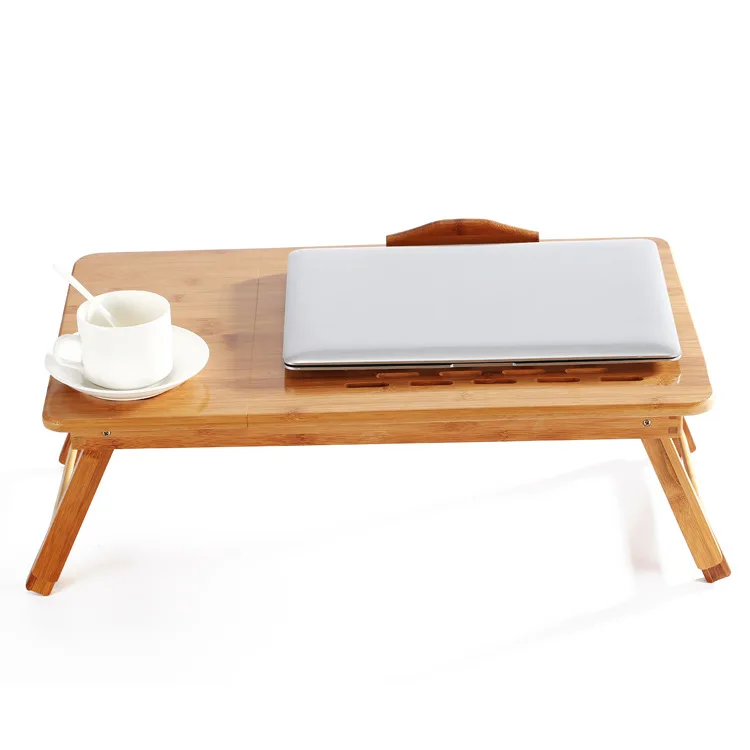 FULCLOUD 55*35*30cm bamboo Lazy Home computer desk move Desktop computer desk folding desk on a bed Light  Heat sink table