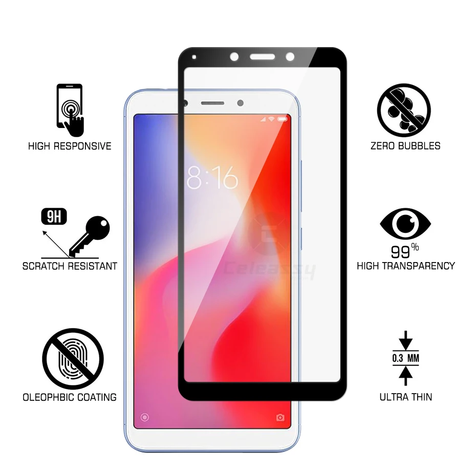 100% оригинал celestassy Real 2.5D 9H полное покрытие закаленное стекло для Xiaomi Redmi 6 6A S2 Xiomi Mi