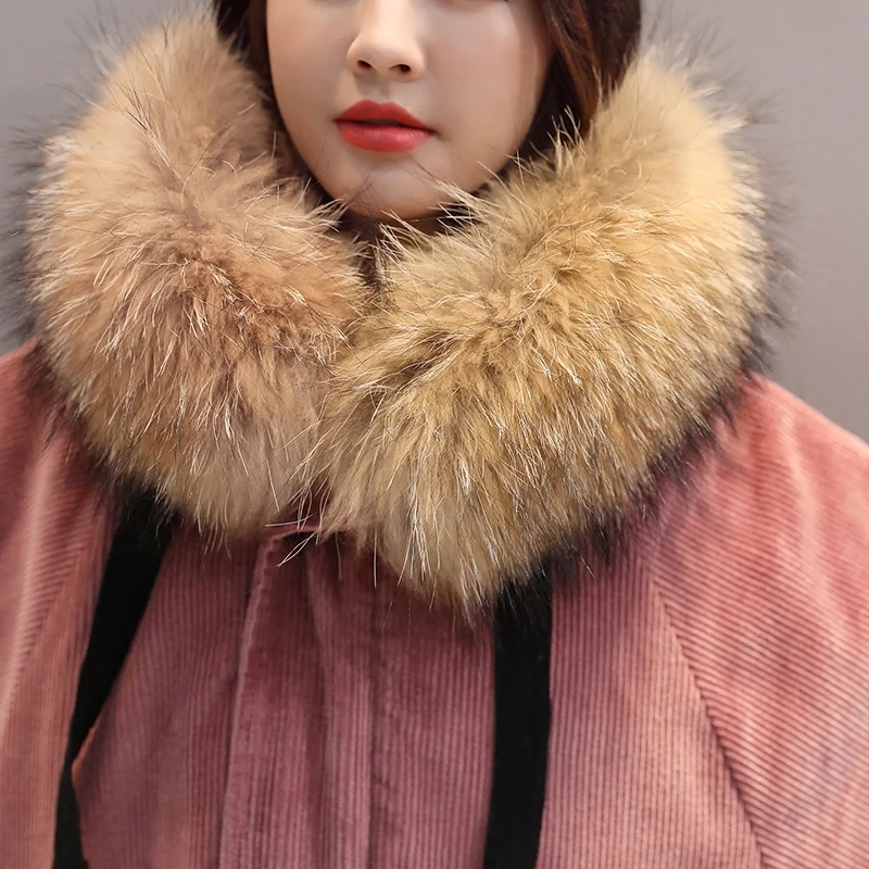 Зима 2018 хлопковая куртка женская большая парка из меха енота вельветовое пальто