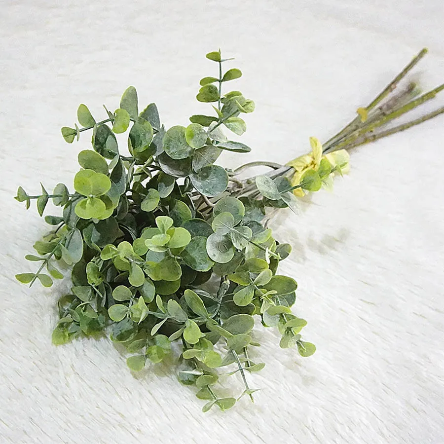 green 6 шт. букет искусственных цветов эвкалипта искусственные растения из искусственного пластика ручной Букет для свадебного украшения дома искусственные растения на стену - Цвет: green