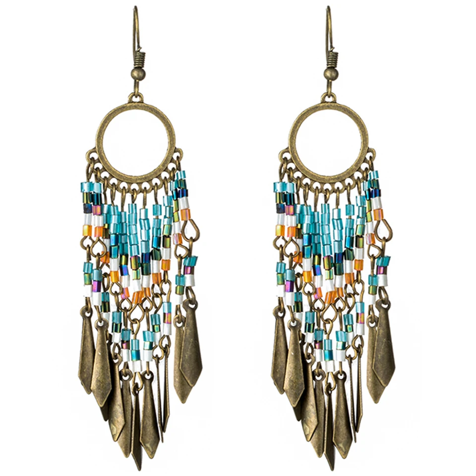 Старинные длинные бахромой серьги для женщин ювелирные изделия Boho красочные