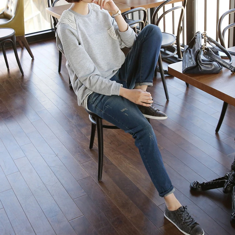 Женские джинсы-шаровары свободные синие брюки полной длины со средней талией