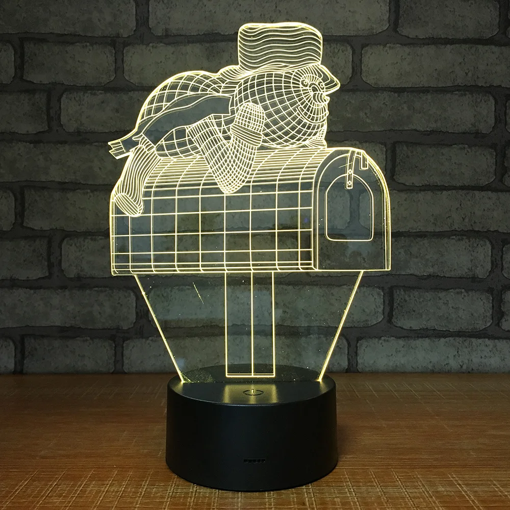 Ночники в виде почтового ящика со снеговиком Креативные 3D светодиодные 7 цветов