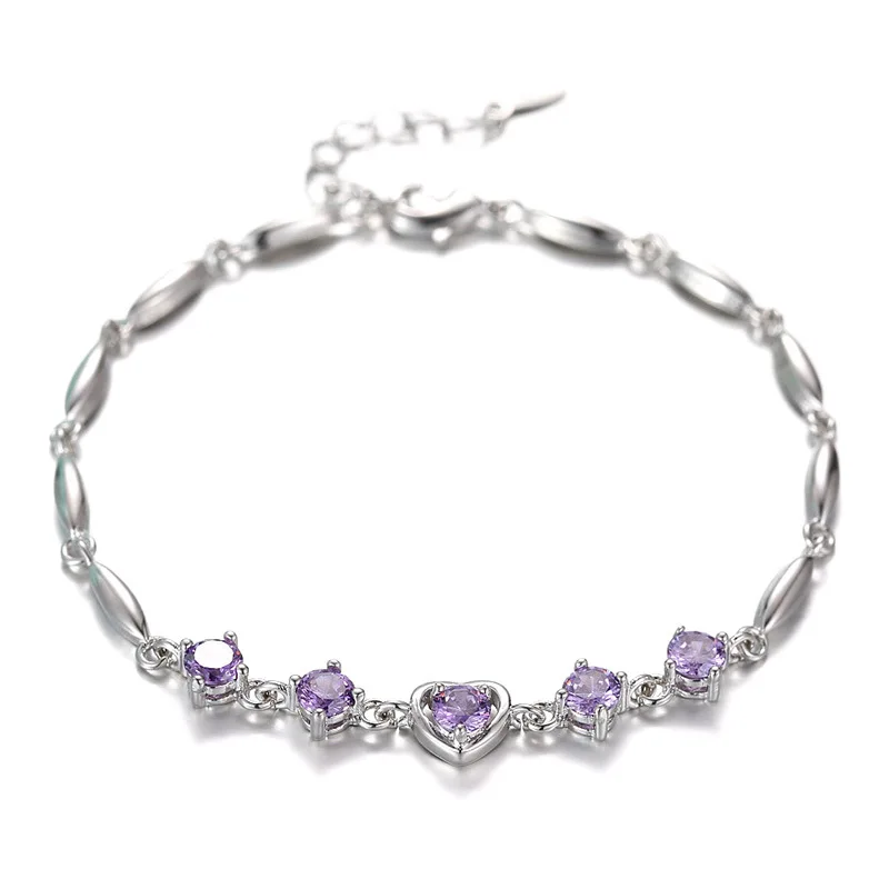 

100% 925 sterling silver romantic love heart crystal ladies`bracelets jewelry wholesale cheap no fade bracelet birthday gift