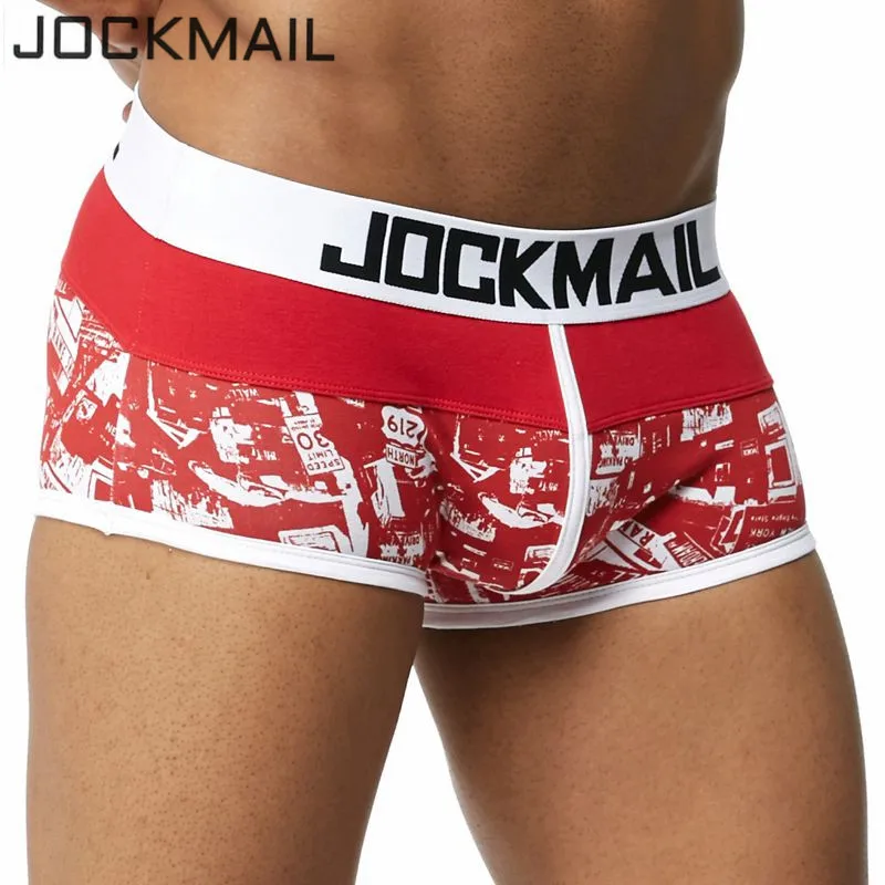 JOCKMAIL модные боксеры для мужчин Cueca лоскутное с принтом Боксеры Трусы с отдельной секцией для пениса забавные трусы Мужское нижнее белье боксеры бренд