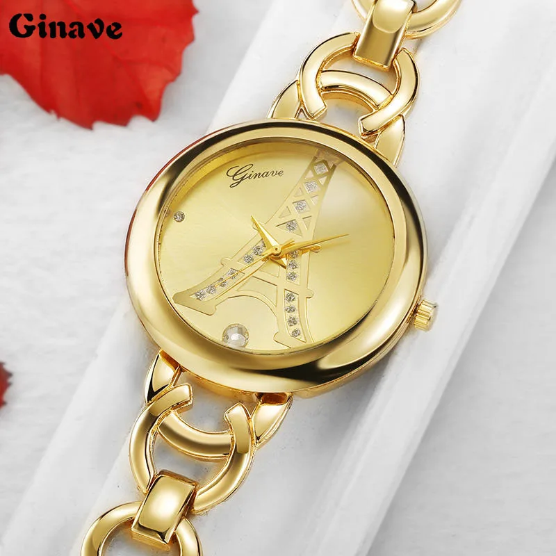 Дамы Моды Кварцевые Часы Женщины Горный Хрусталь часы женские Платье Розовое