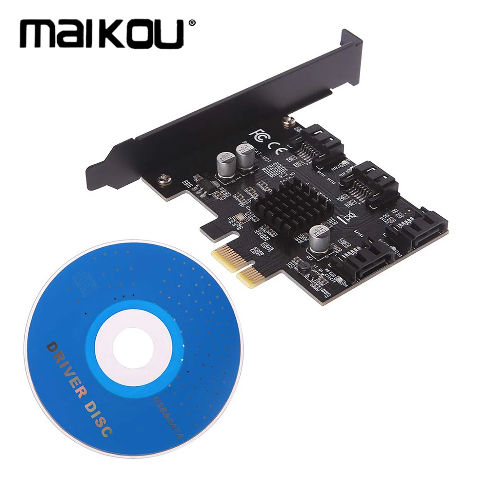 Плата контроллера расширения Maikou PCI Express 1x на 4 порта Sata 3 0 6G Marvell 88SE9215|Платы